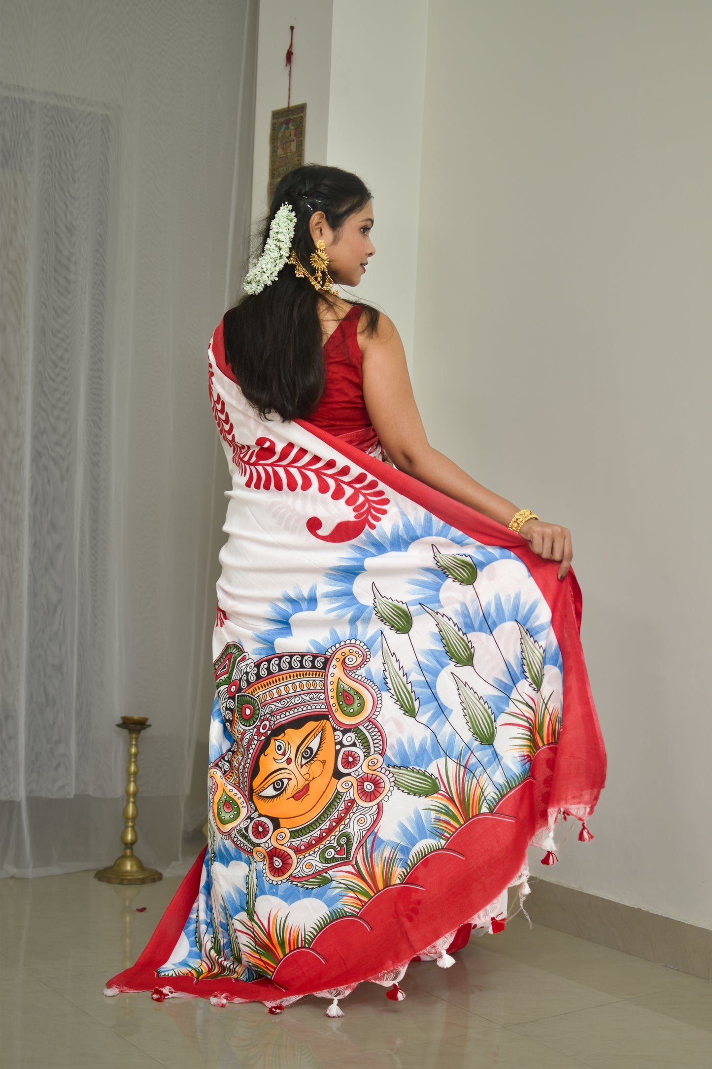 Maa Durga Pujor Saree Kash Phool