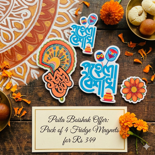 Poila Boishakh Festive Acrylic Fridge Magnets (Pack of 4)